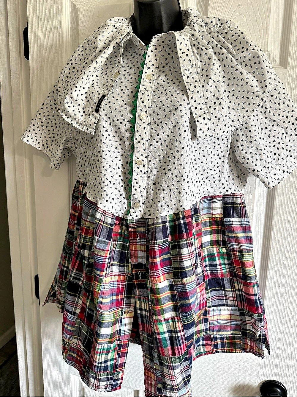 Upcycled Michael Kors Button Down Shirt with added patchwork Shirt